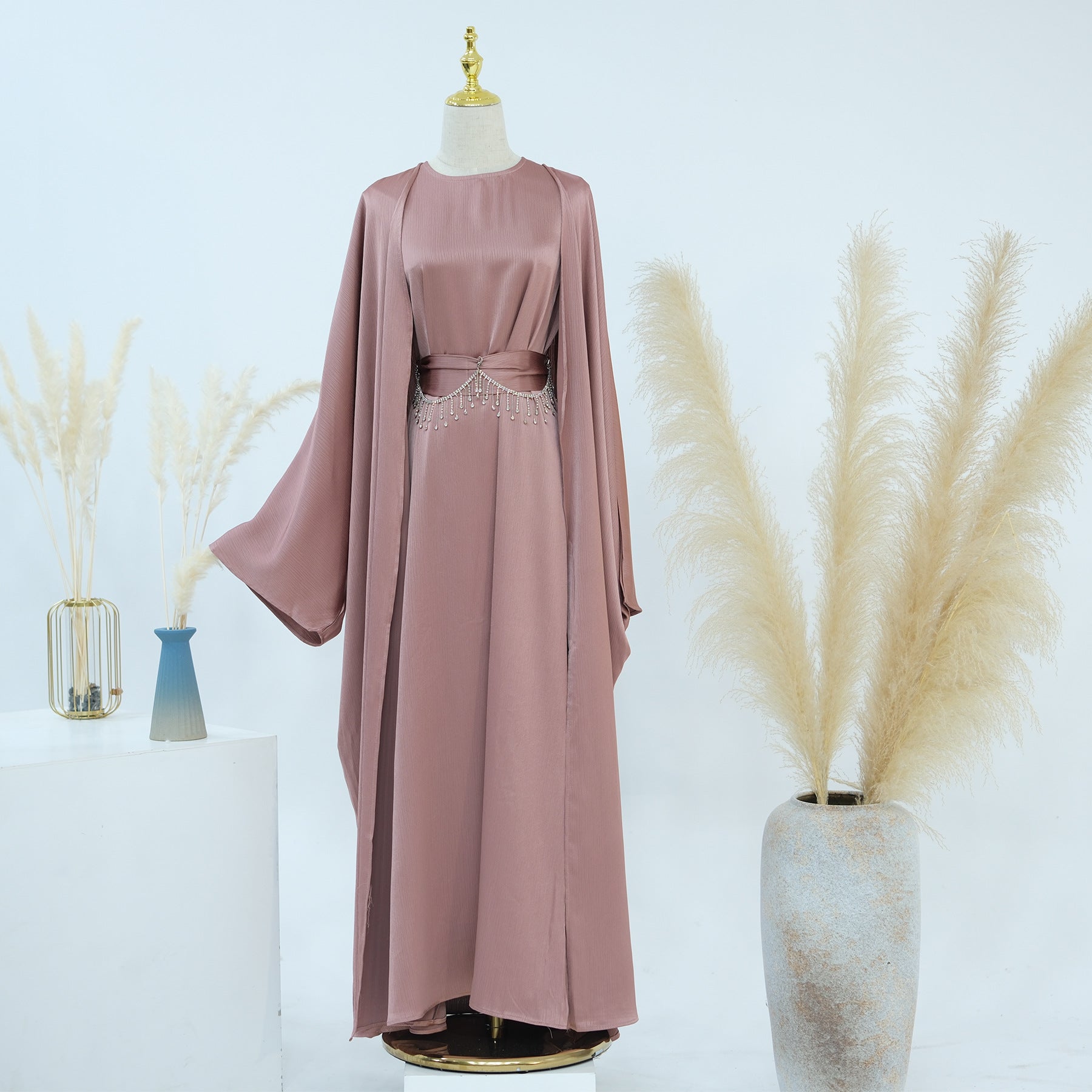 Crystal Chain Two-Piece Abaya Set | Luxury Modest Suit