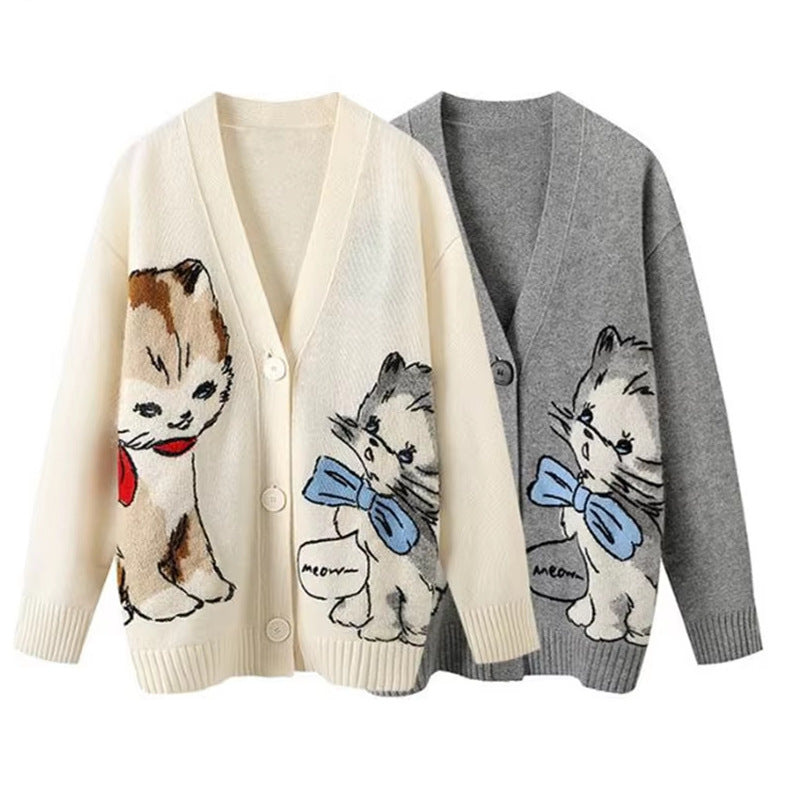 Women's Jacquard Pattern Knitted Long Sleeve Cardigan