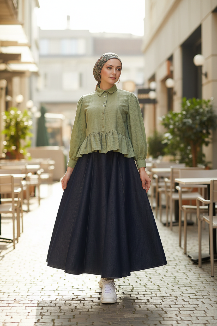 Pre-Order | Premium Flared Denim Skirt | neomodest