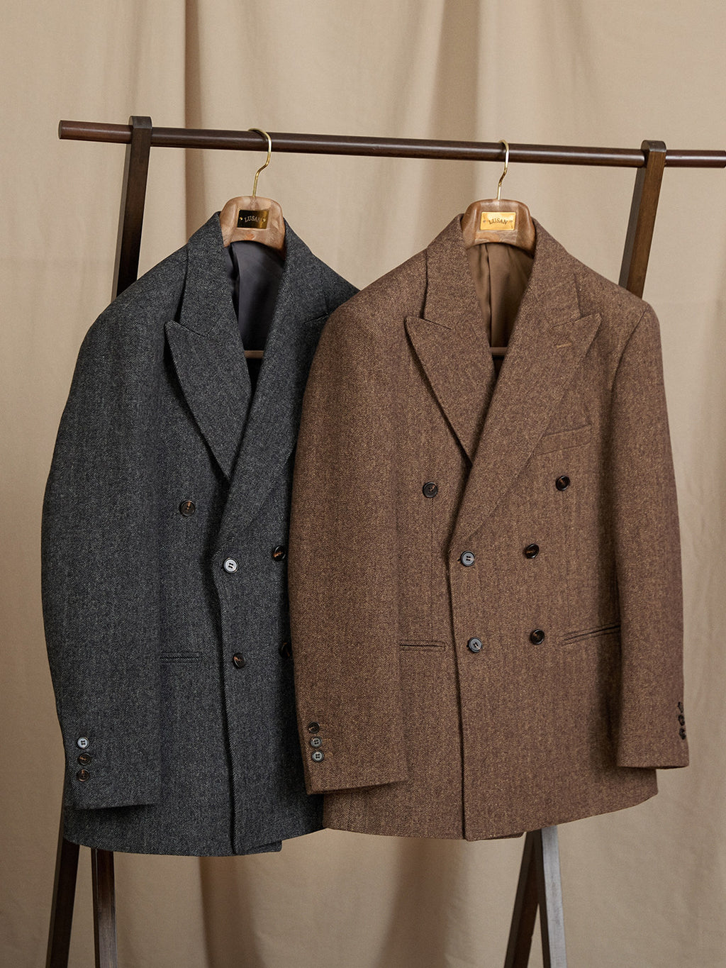 Tailored Wool-blend Herringbone Double-breasted Suit