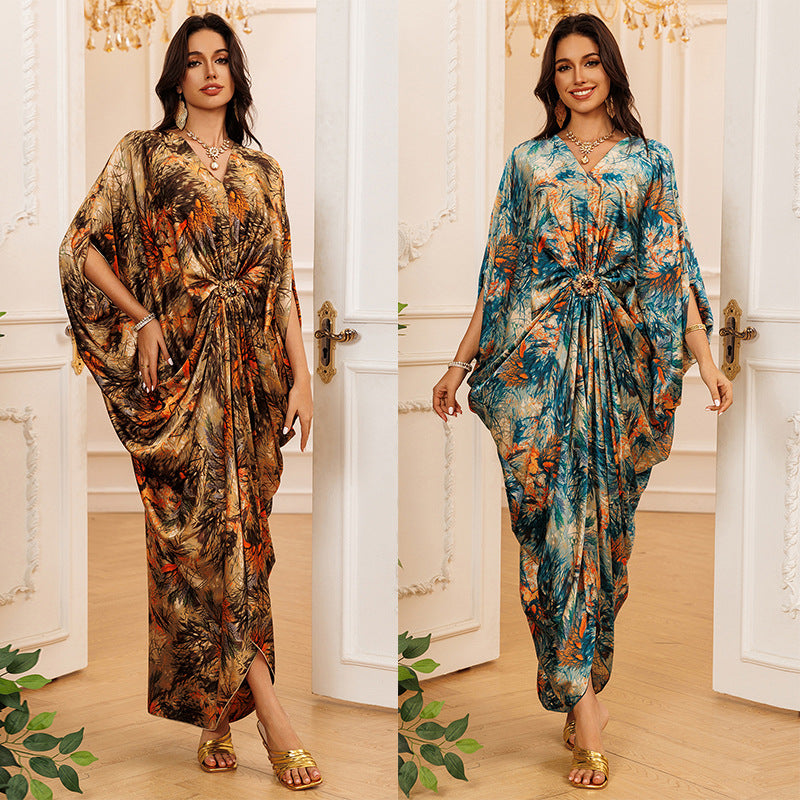 Printed Long Luxury Robe - Premium Modest Abaya Loungewear | neomodest