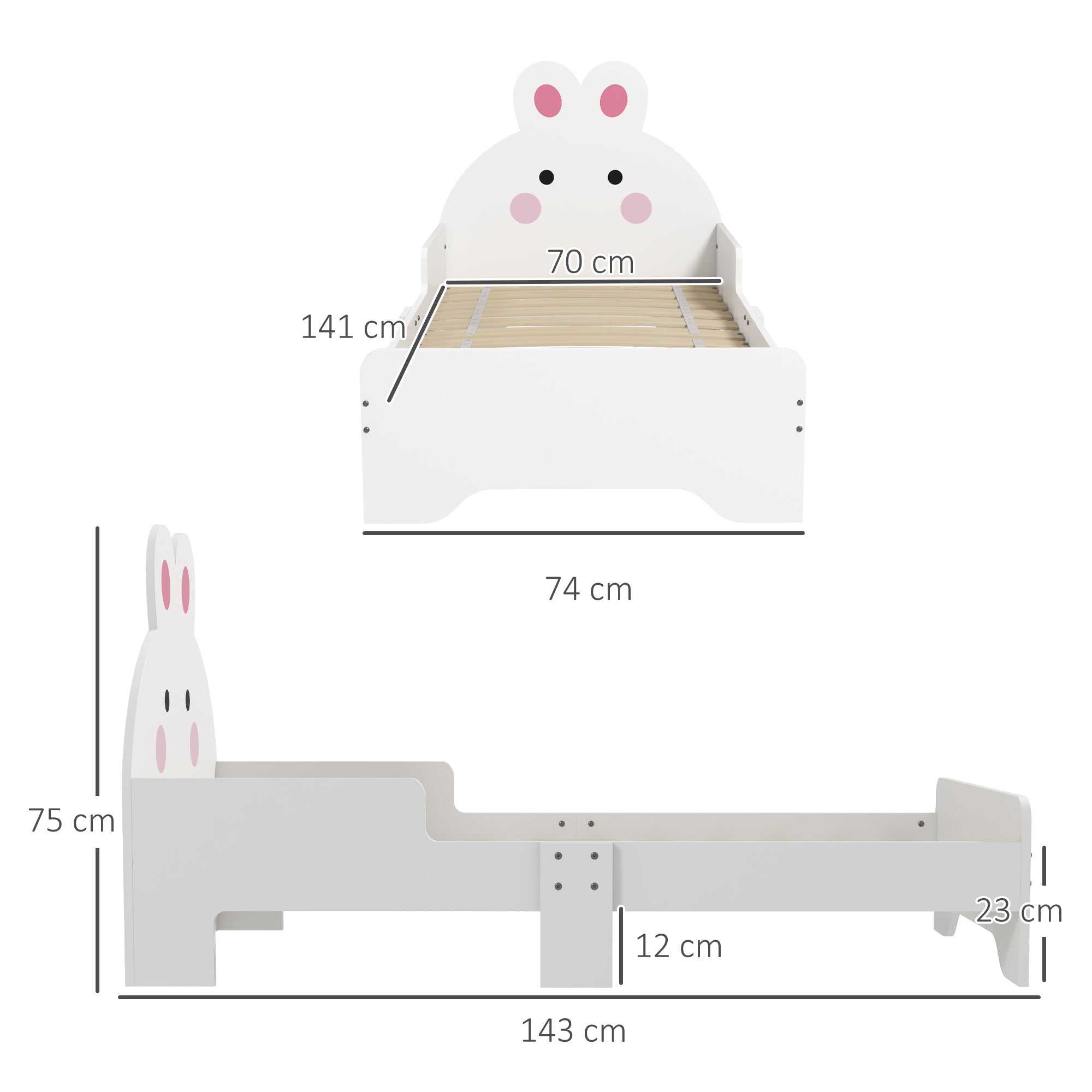 Rabbit-Designed Toddler Bed, Kids Bedroom Furniture - White