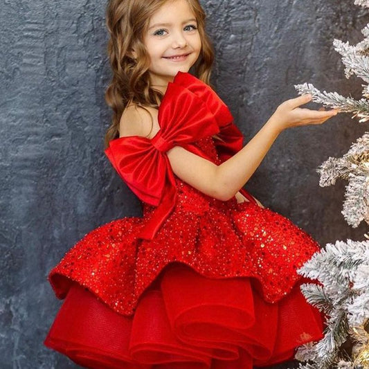 Mädchen-Prinzessinnenkleid mit Paillettenschleife