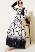 Purple & Black Buttoned Patterned Dress | Strappy Belt [Pre-Order]