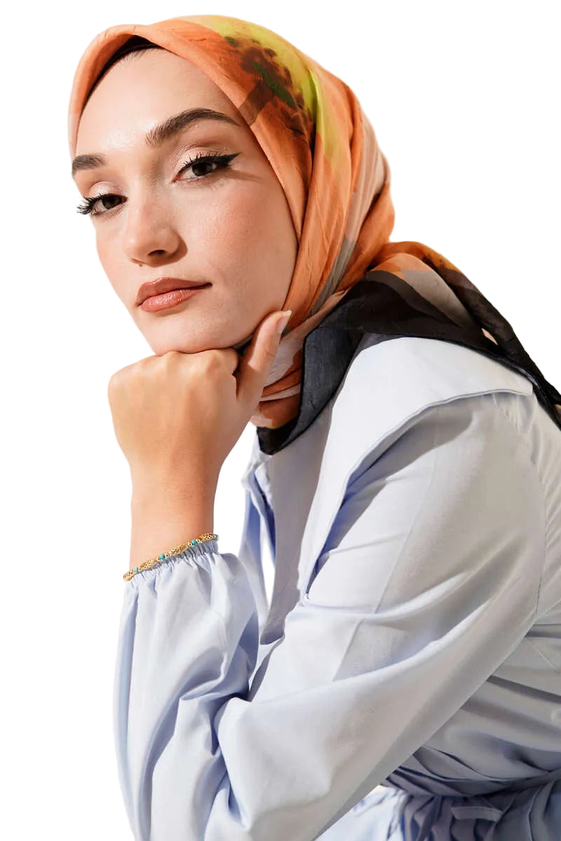 Floral Bamboo Crash Scarf – Orange | neomodest