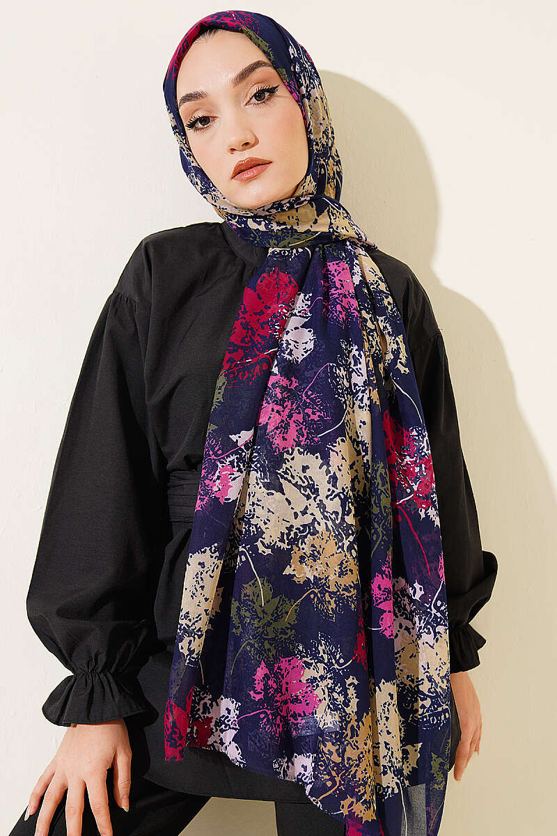 Leaf Pattern Aya Series Scarf Fuchsia, Mustard