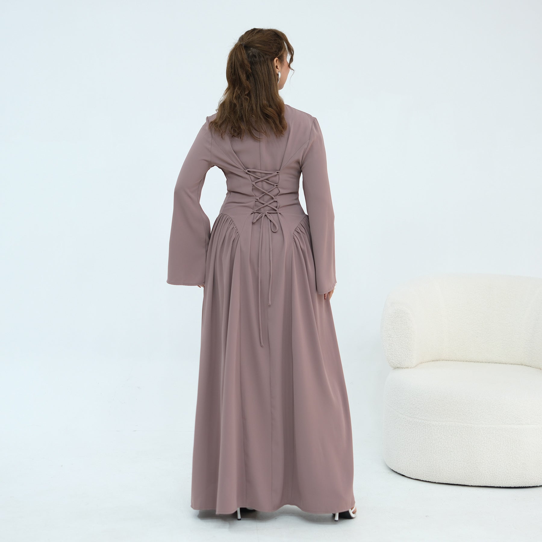 Elegant Floor-Length Modest Dress - Plus Size Long Sleeve A-Line Dress