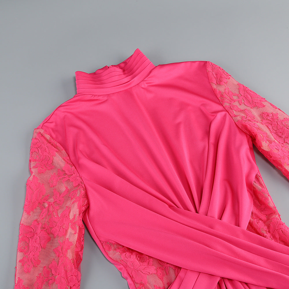 Rose Vintage Lace Maxi Dress with Pleated Waist