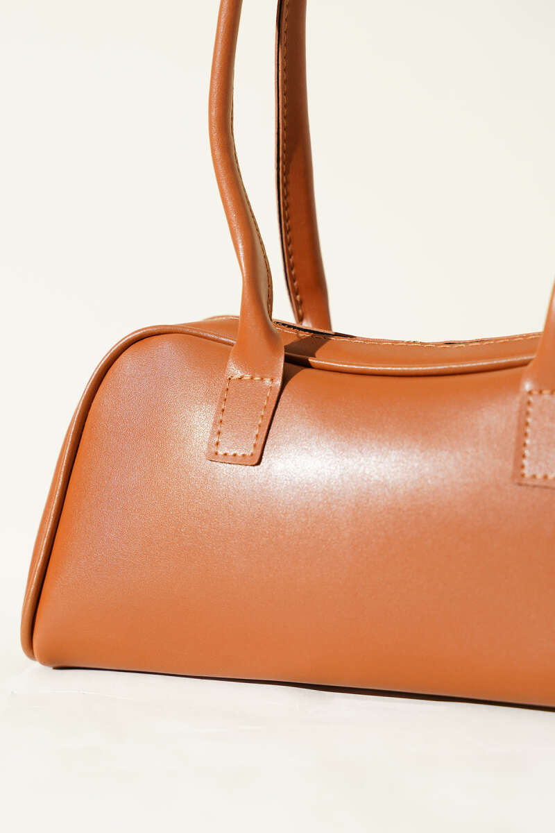 Long-Handle Zippered Baguette Bag — Brown & Black