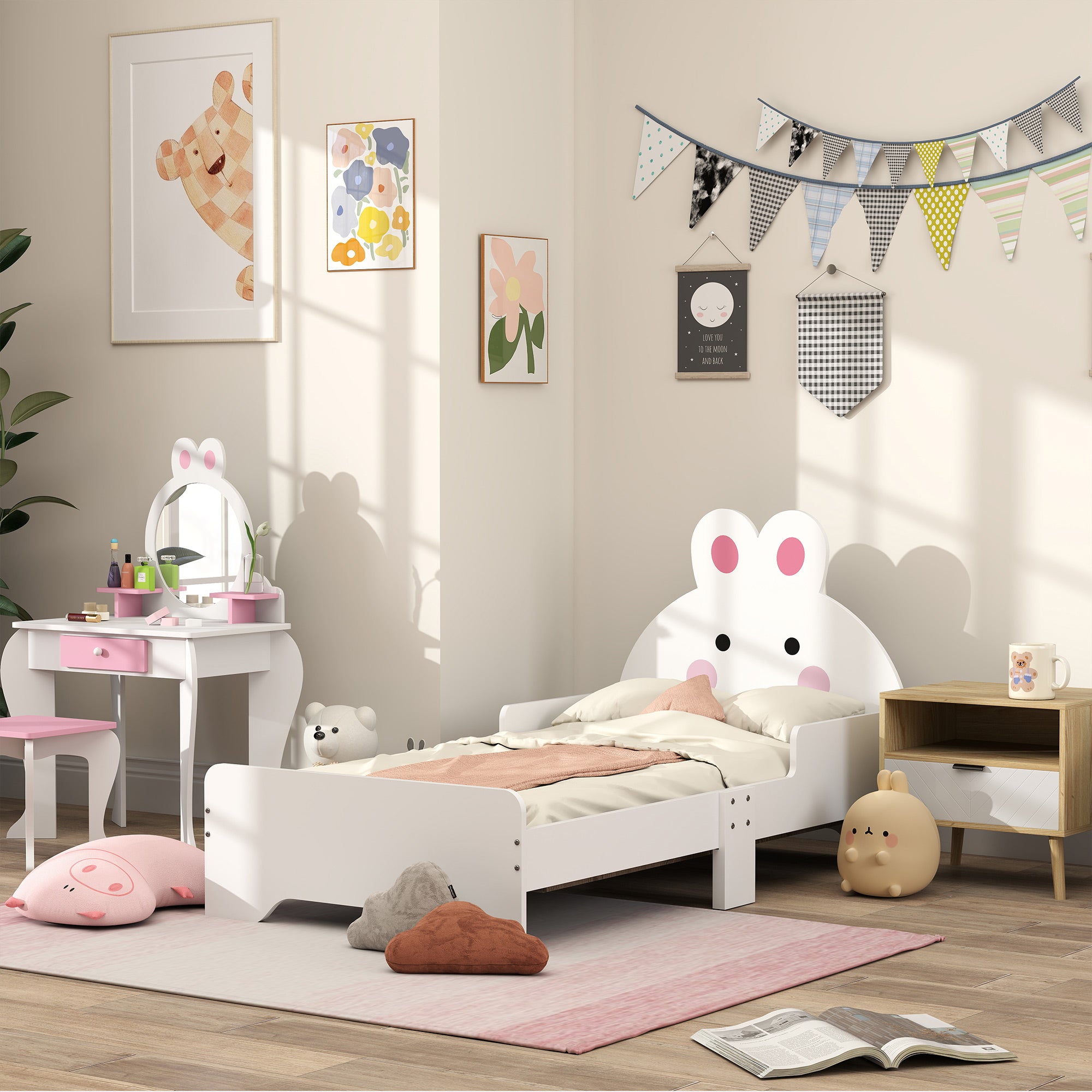 Rabbit-Designed Toddler Bed, Kids Bedroom Furniture - White