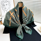 Women's Premium Twill Silk Scarf, Large Printed 90/90cm Striped Square Scarf