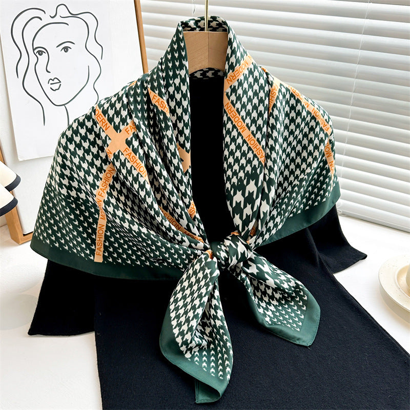 Women's Premium Twill Silk Scarf, Large Printed 90/90cm Striped Square Scarf