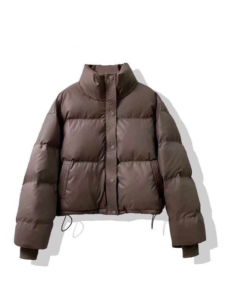 Premium PU Leather Padded Jacket - Women's Short Thickened Winter Coat
