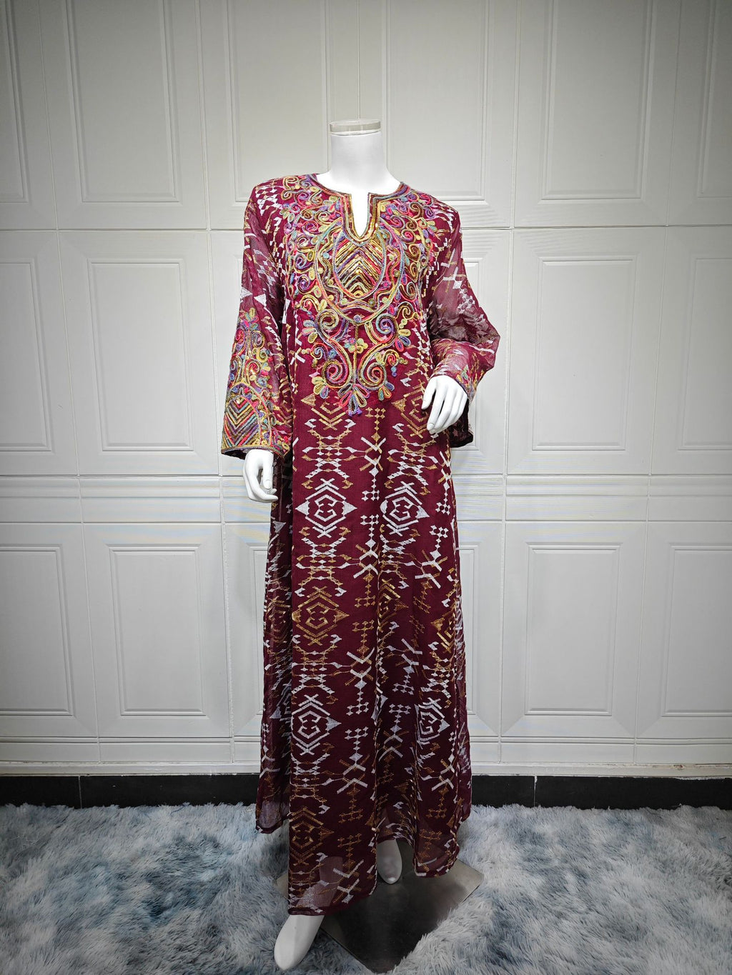 Embroidery Patchwork Evening Dress, Modest Evening Dress