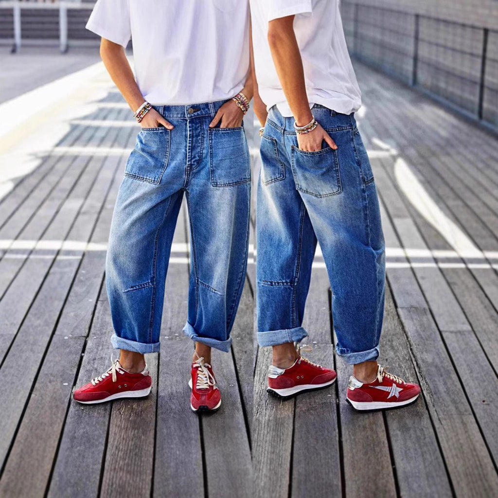 Mid-Rise Cropped Boot-Cut Jeans – Modest Denim in Blue & Grey