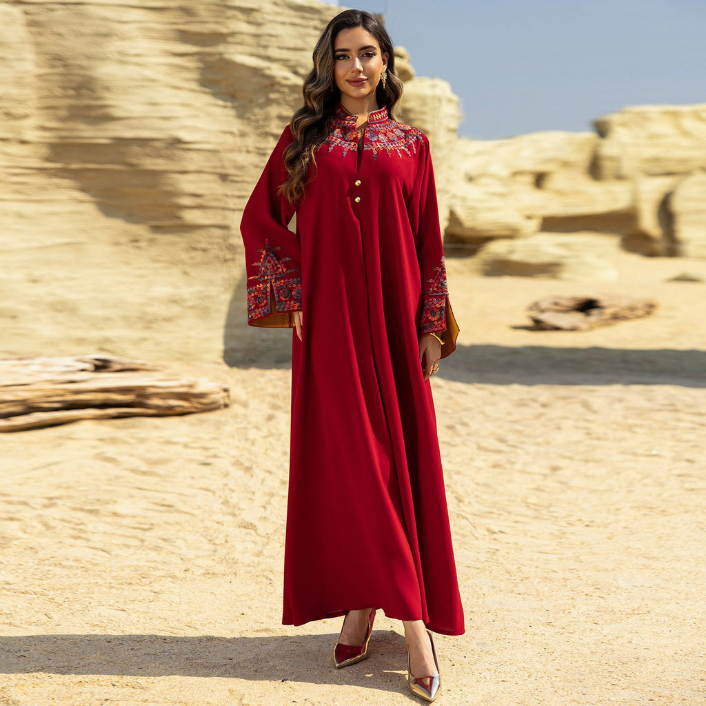 Women's Long Robe, Modest Embroidered Dress