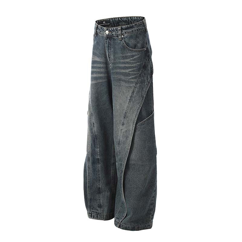 Deconstructed Wide-Leg Denim Jeans