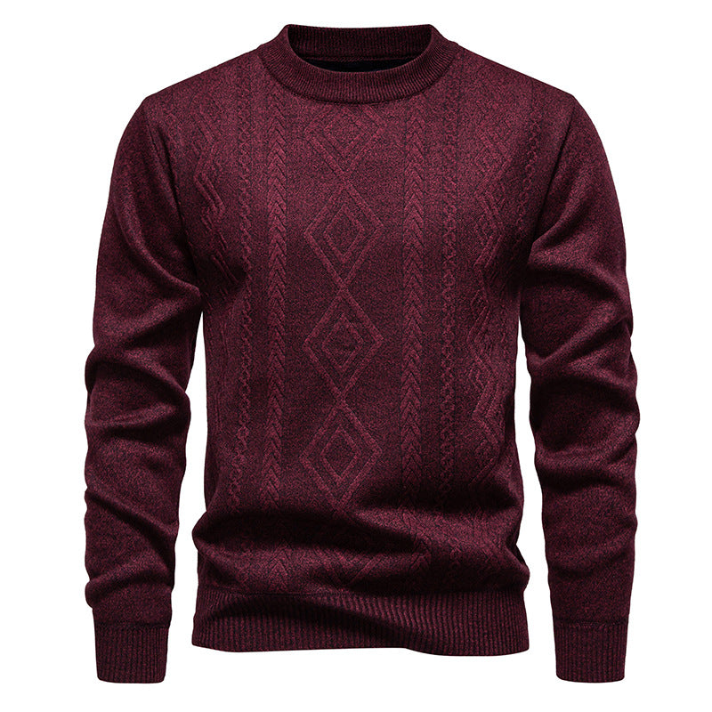 Men's Casual Round Neck Sweater, Warm Knitted Pullover Sweatshirt