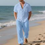 Men's Short Sleeve Shirt and Trousers, Beach Suit for Men