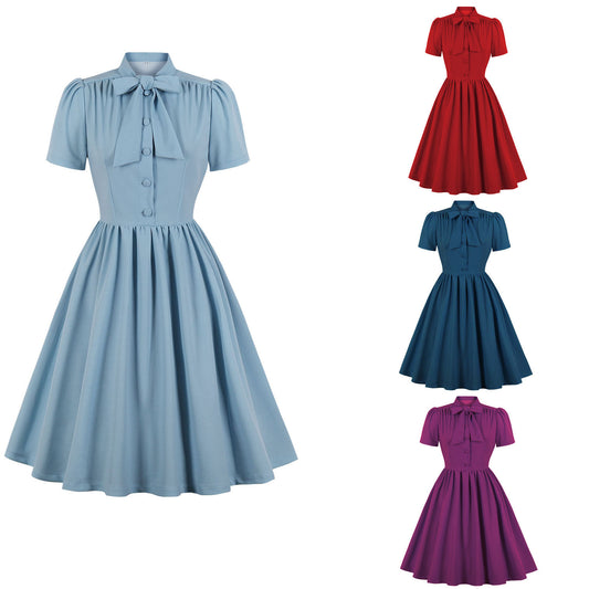 Women's Lace Up Solid Colour Swing Dress, Summer Dress