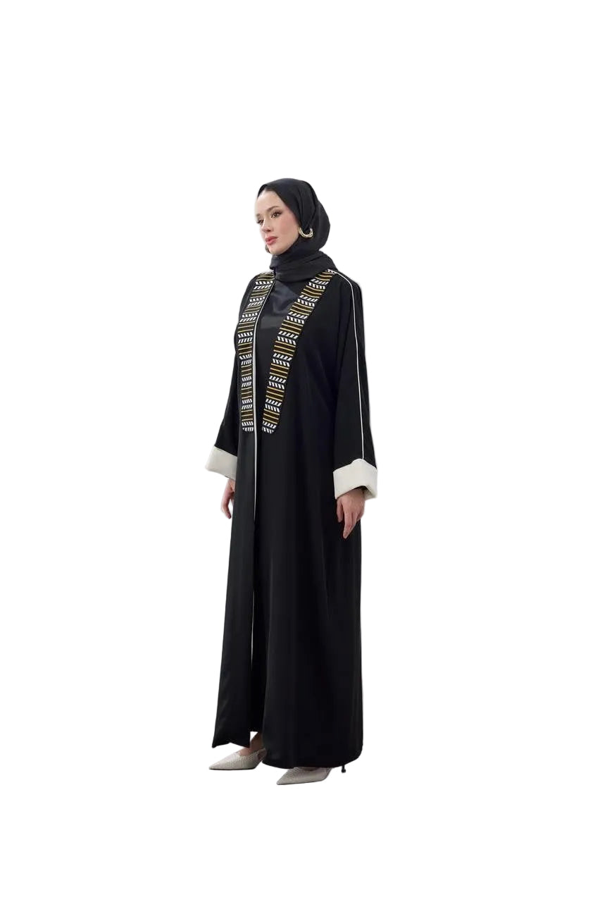 Stripe Detail Premium Abaya – Black & White
