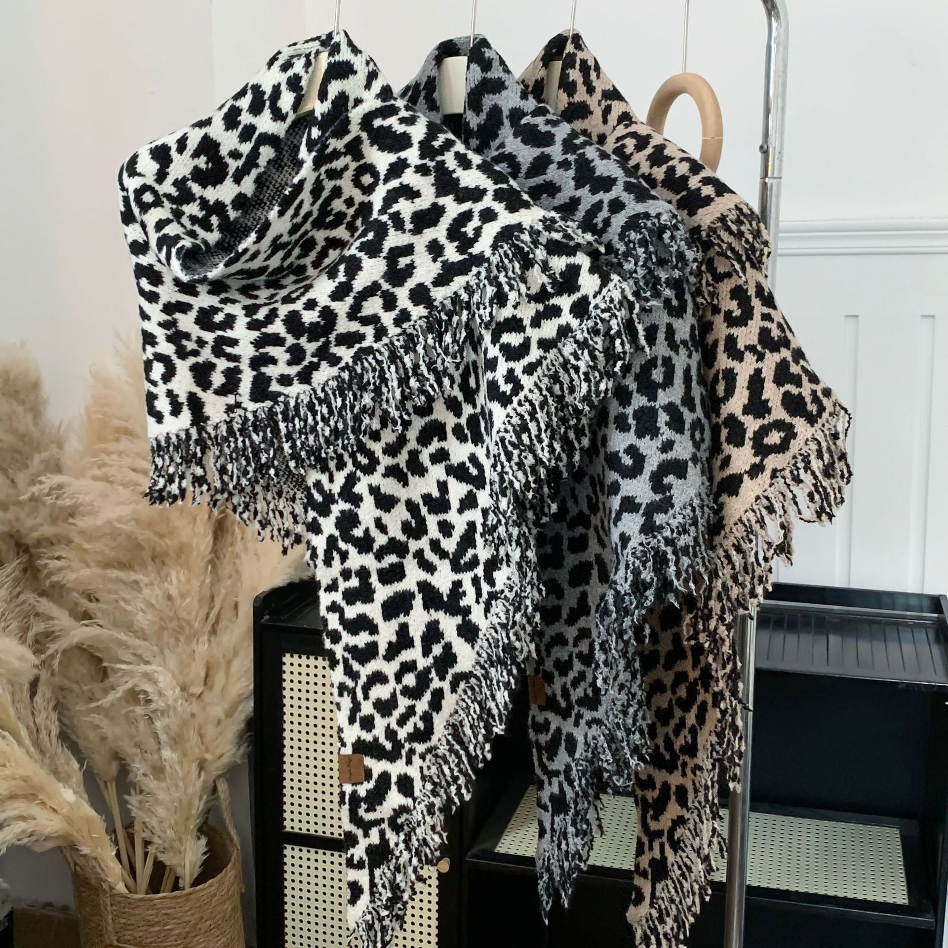 Women's Leopard Print Fringe Scarf