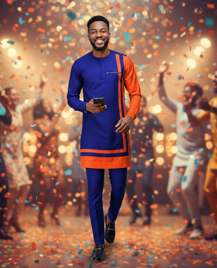 Afrikanischer Herrenanzug, Ethno-Print, schlichter Baumwollanzug