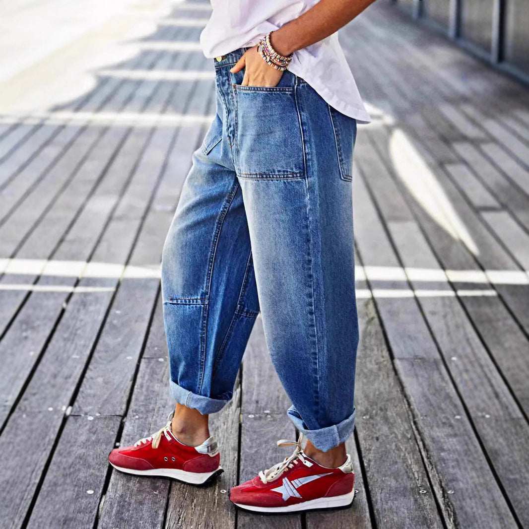 Mid-Rise Cropped Boot-Cut Jeans – Modest Denim in Blue & Grey