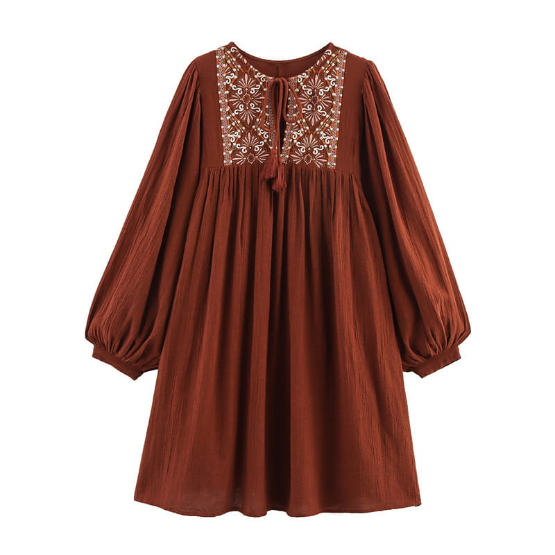 Women’s Embroidered Crew Neck Short Dress