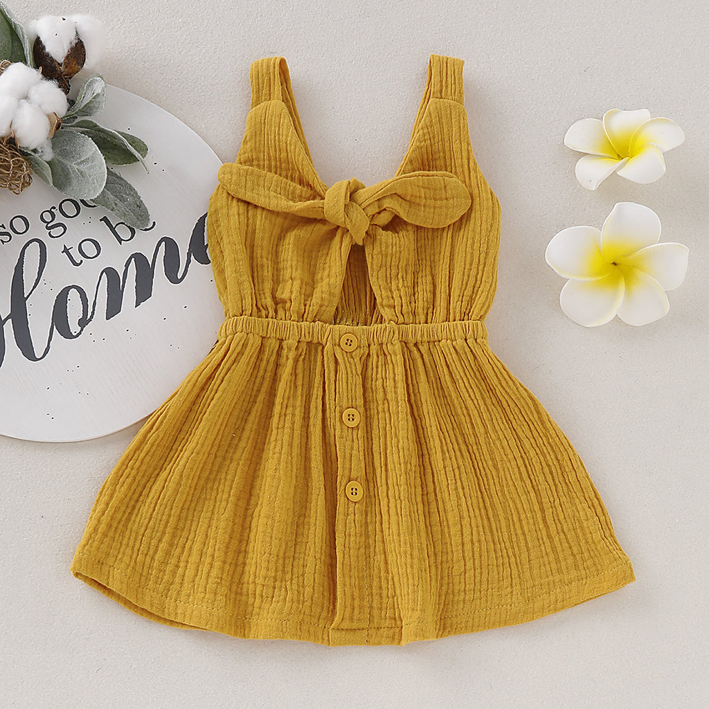 Kids' Organic Cotton Sleeveless Dress, Girls' Cute Dress with Bow Tie