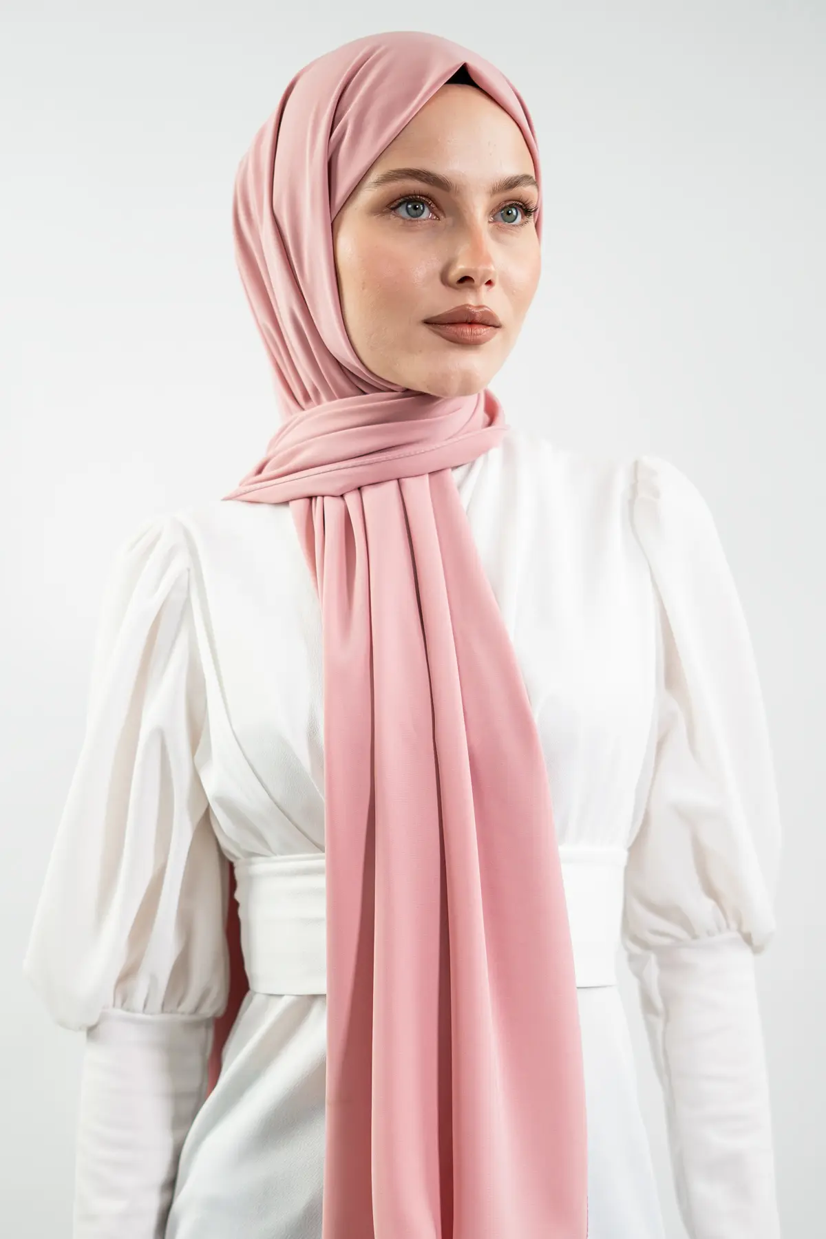 Premium Madina Silk Hijab, Powder Pink & Black