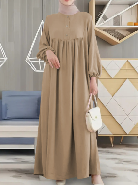 Puff Sleeve Pleated Abaya Dress | Premium Modest Long Robe