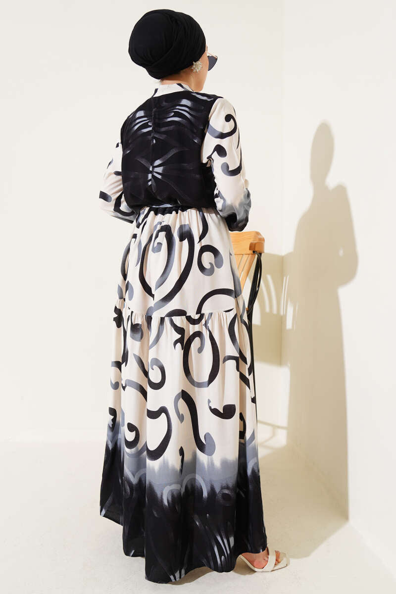 Purple & Black Buttoned Patterned Dress | Strappy Belt [Pre-Order]