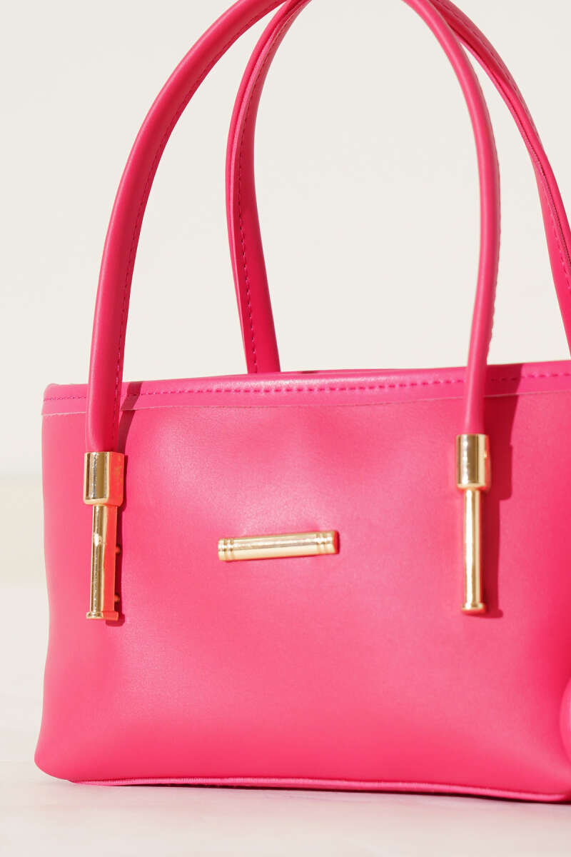 Metal Emblem Detailed Bag, Red, Fuchsia