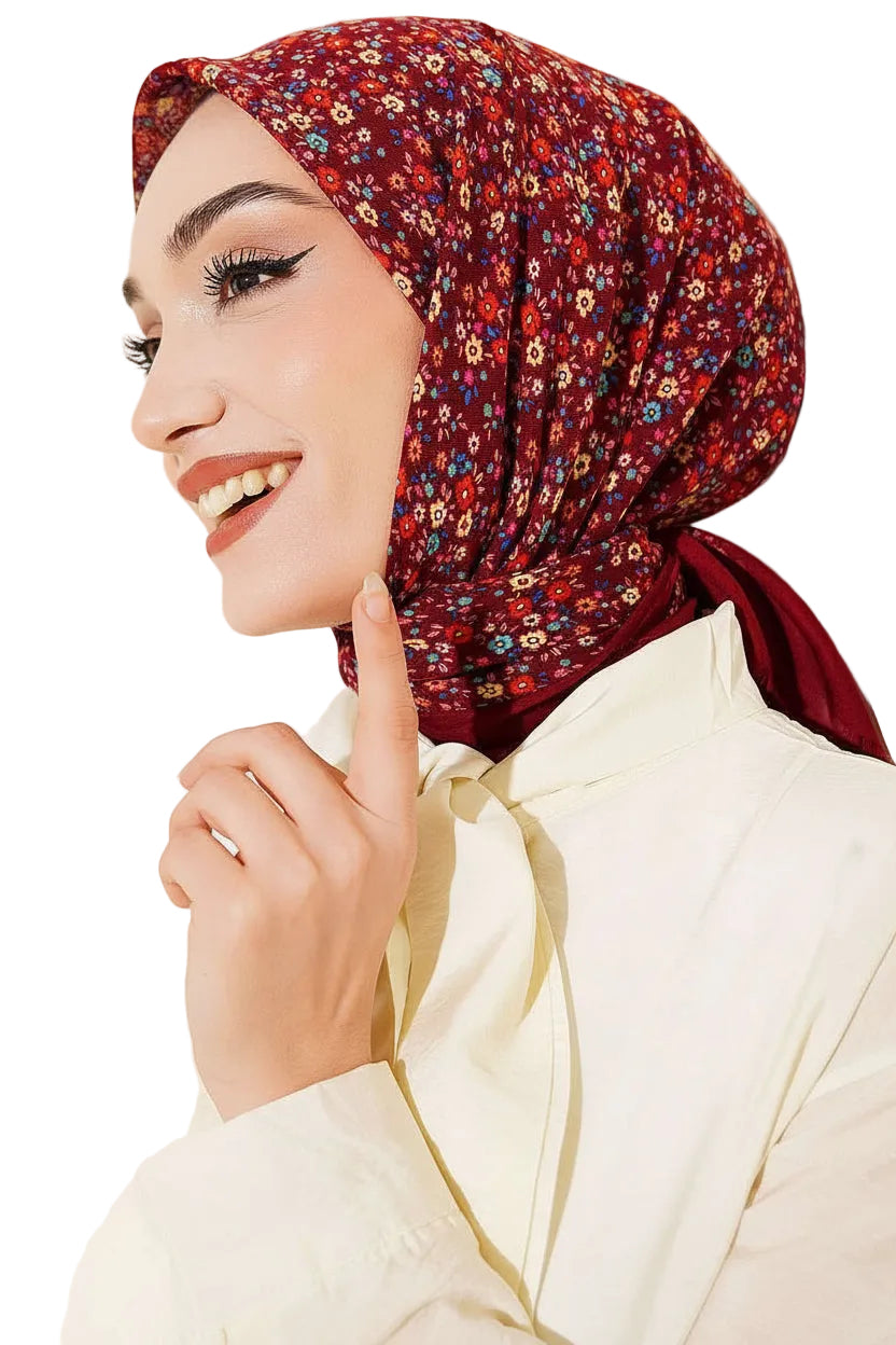 Floral Flamu Cotton Summer Scarf – Burgundy
