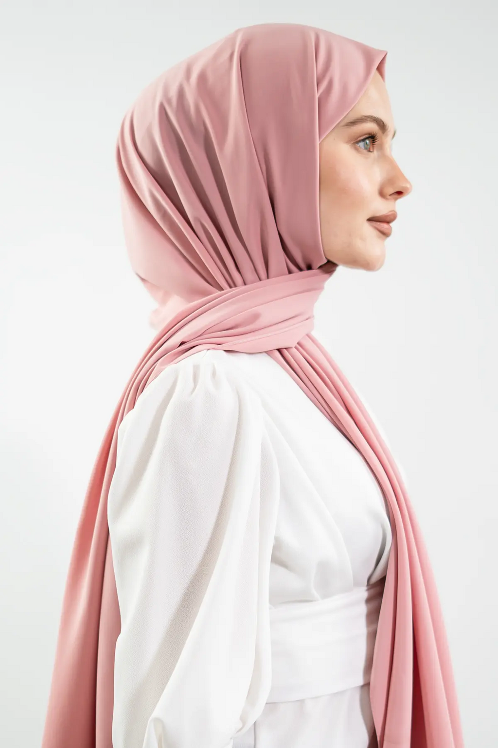 Premium Madina Silk Hijab, Powder Pink & Black