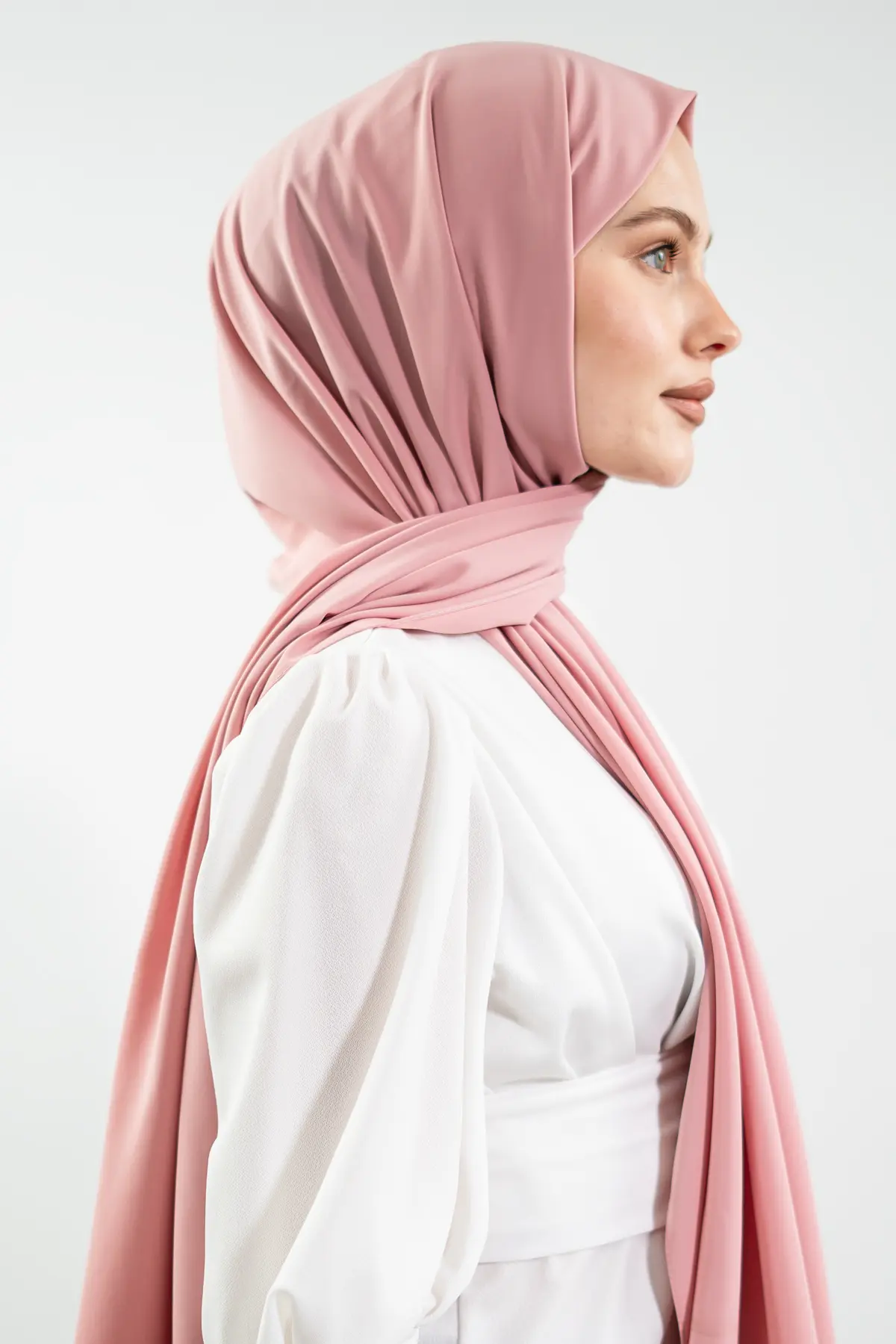 Premium Madina Silk Hijab, Powder Pink & Black