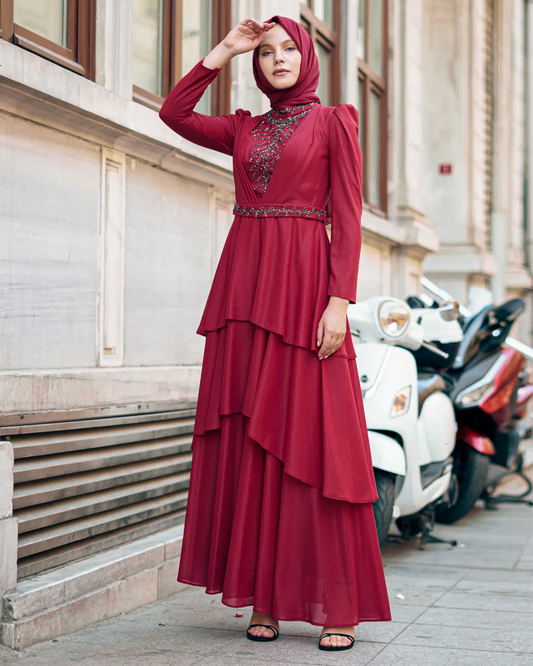 Red Chiffon Special Day Evening Dress