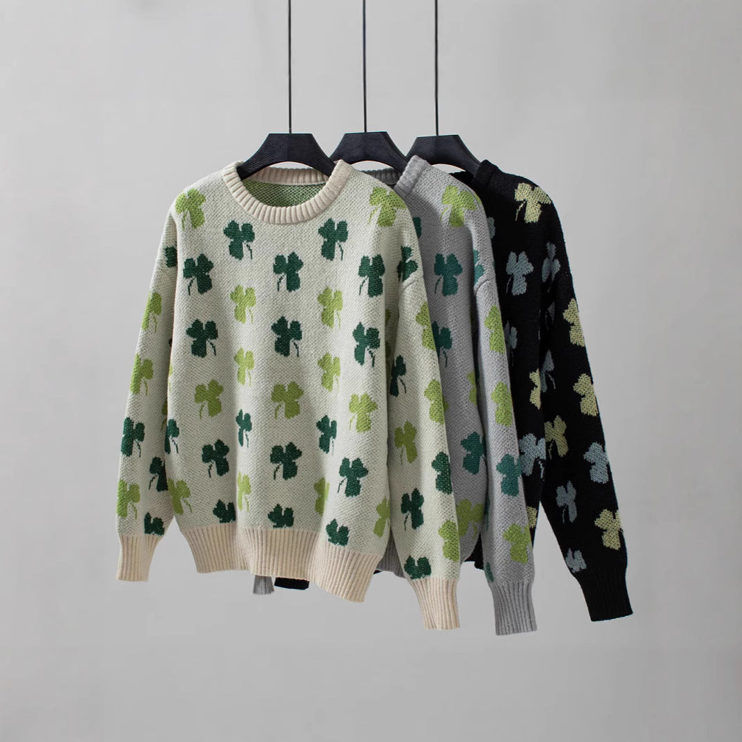 Drizzle Clover Jacquard Pullover Women's Sweater