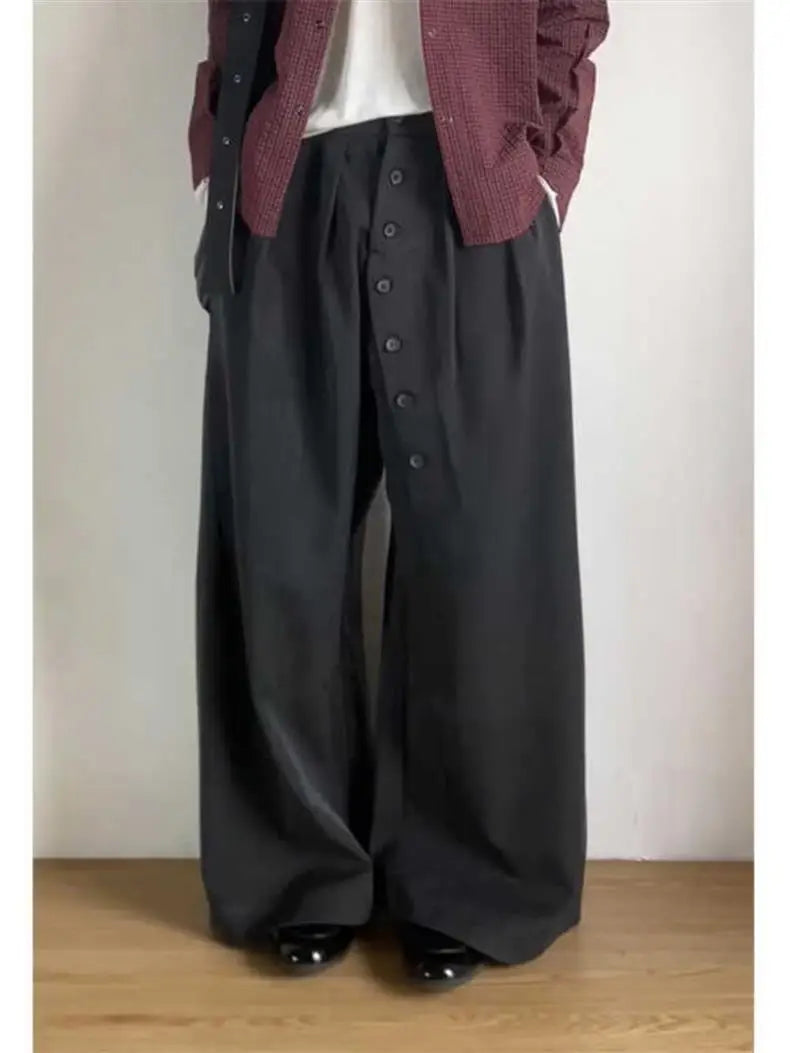 American Retro Ring Button Black Suit Pants