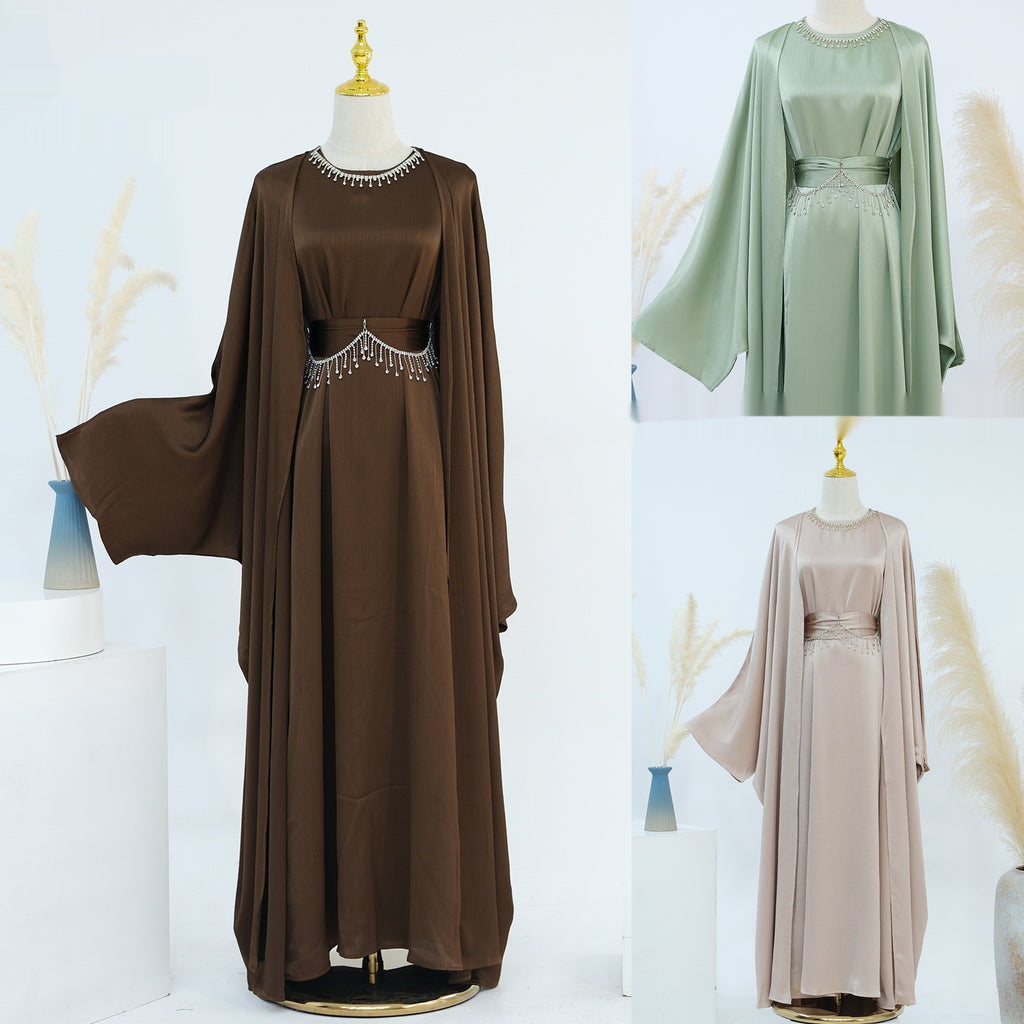 Crystal Chain Two-Piece Abaya Set | Luxury Modest Suit
