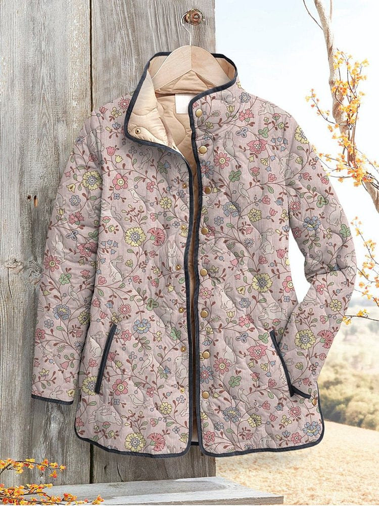 Women's Digital Printed Floral Jacket-Vintage Inspired Winter Jacket