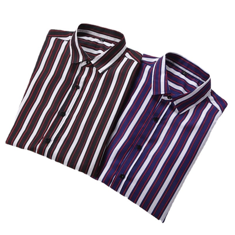 New Mens Striped Long-sleeve Shirt Korean-style For Young Men