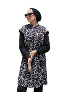 Metal Emblem Lycra Modest Swimsuit in Anthracite