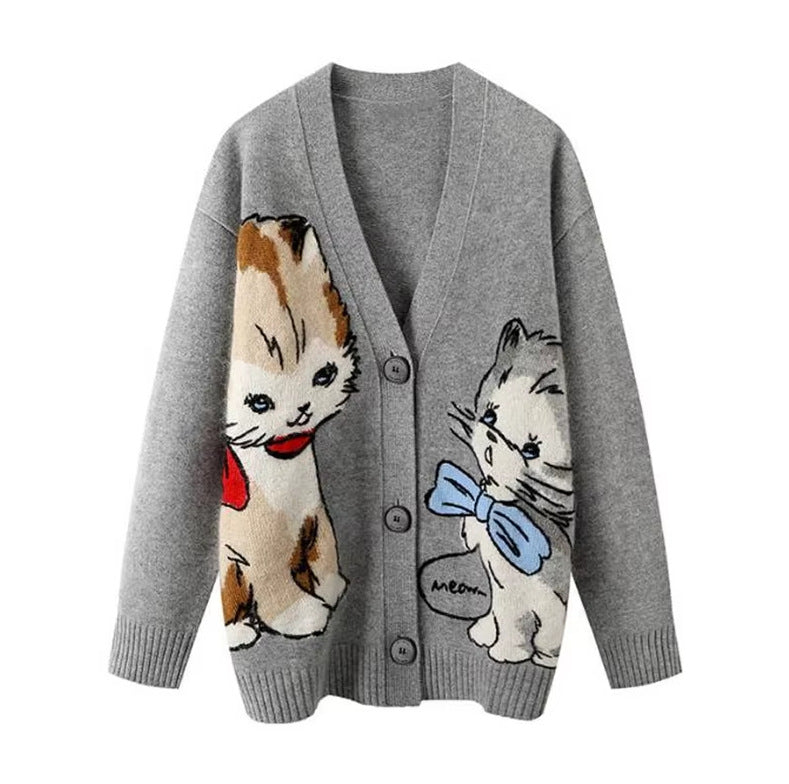 Women's Jacquard Pattern Knitted Long Sleeve Cardigan