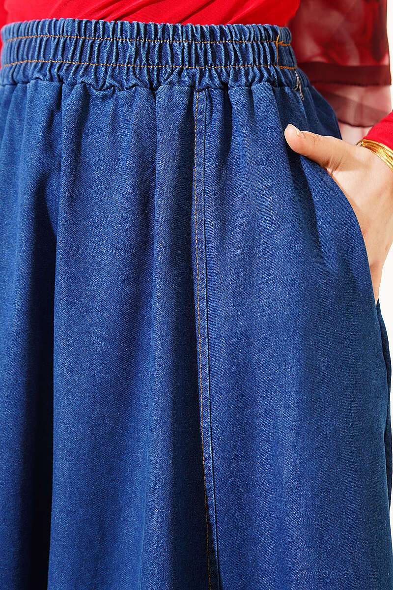 Flared Denim Skirt | Dark Blue & Light Blue | Modest Maxi Skirt | Designed in Turkey