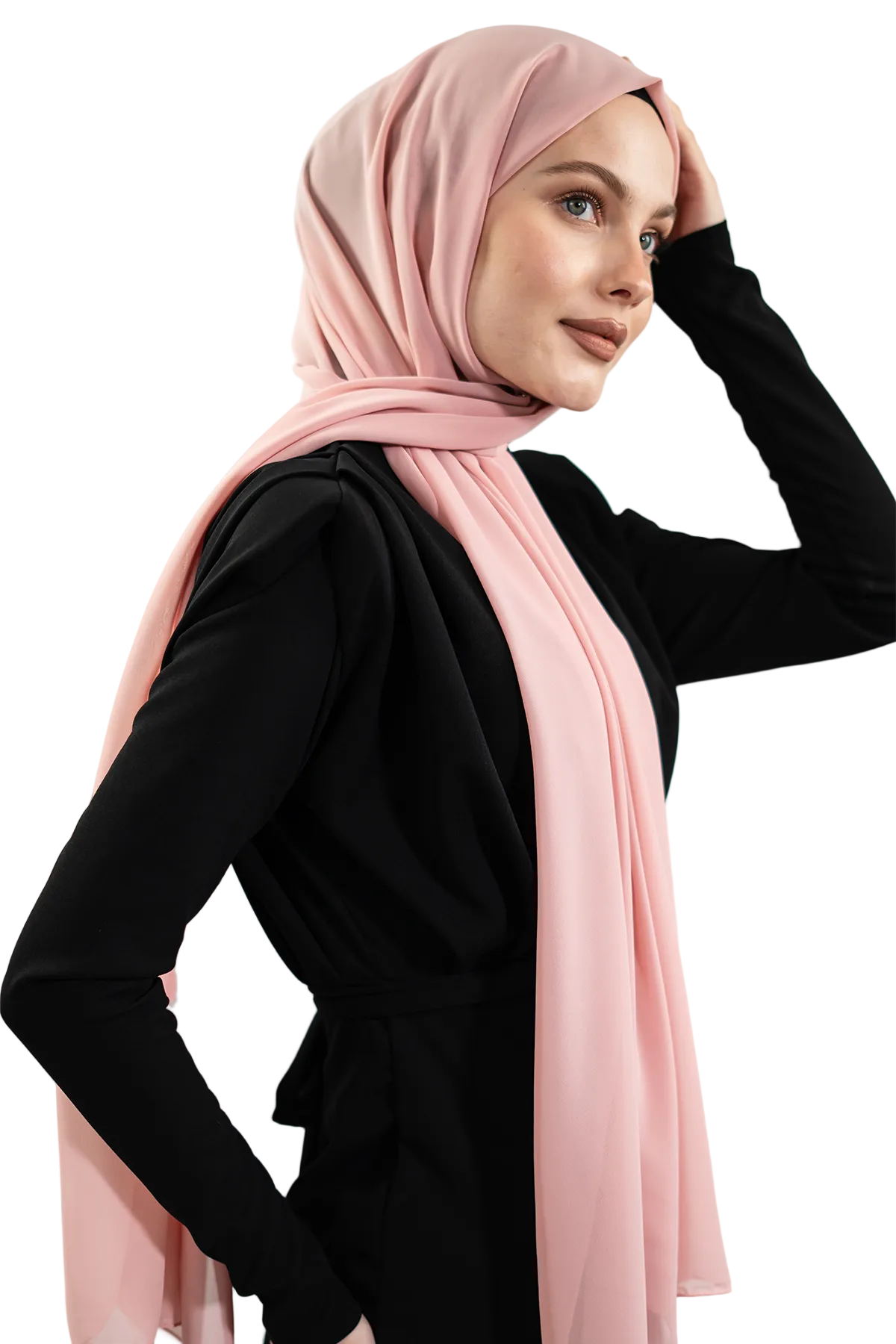 Premium Turkish Chiffon Hijab | Lightweight Summer Scarf – Powder Pink, White & Tan Brown