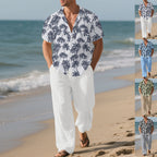 Casual Loose Shirt and Trousers Set, Two-pieces Beach Suit For Men