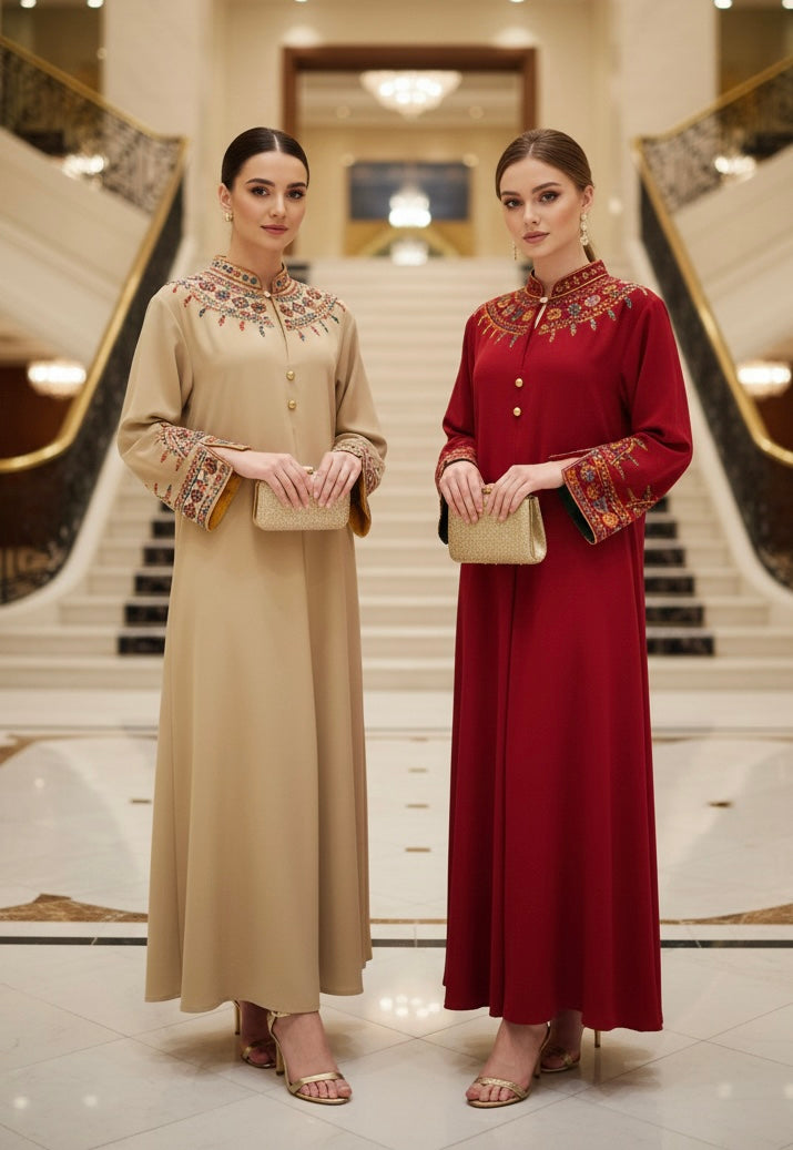 Women's Long Robe, Modest Embroidered Dress