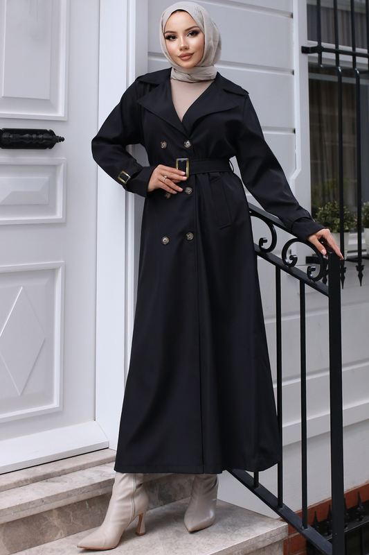 Belted Black Luxury Trench Coat